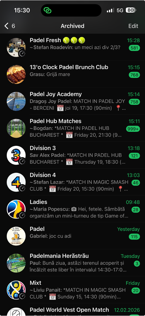 WhatsApp groups used by padel players to find partners — the old way